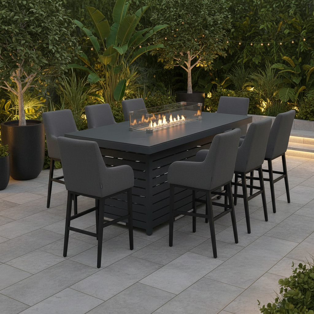 Royale 8 Seat Rectangular Bar Set with Fire Pit | KENT ONLY DELIVERY