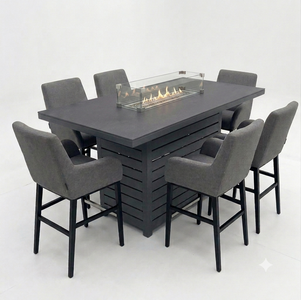 Royale 6 Seat Rectangular Bar Set with Fire Pit | KENT ONLY DELIVERY