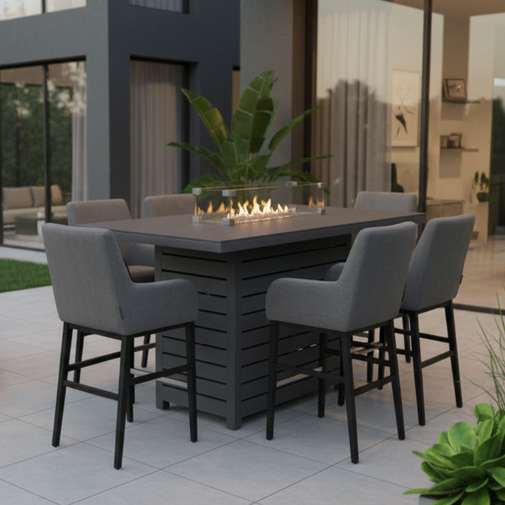 Royale 6 Seat Rectangular Bar Set with Fire Pit | KENT ONLY DELIVERY