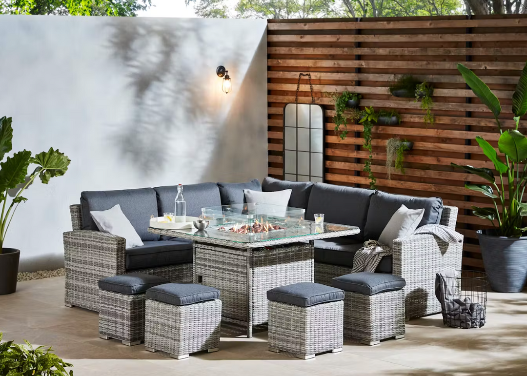 Luxury Rattan Outdoor Corner Sofa Set with Fire Pit Square