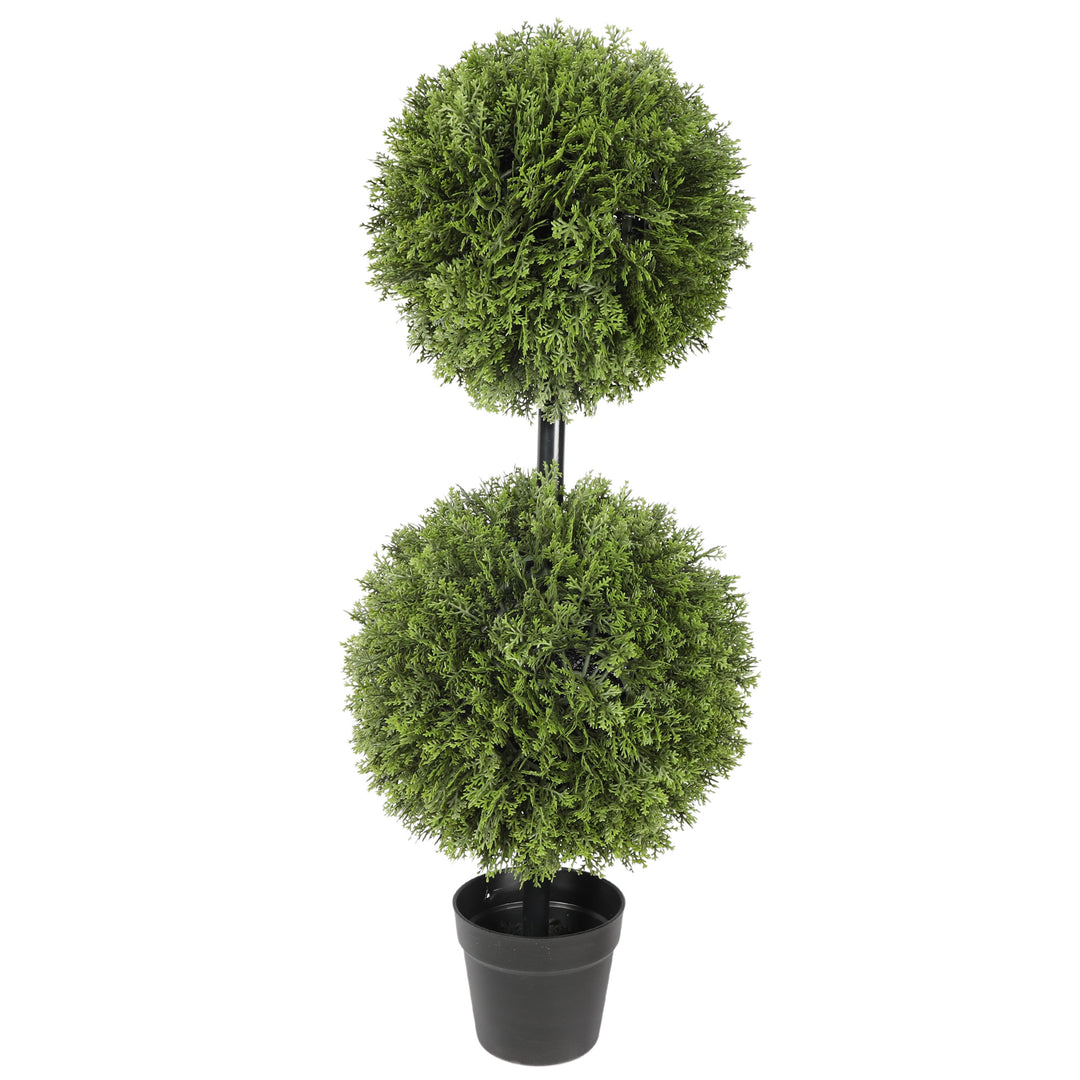 90CM Height Artificial Cedar Cypress Double Ball Tree with Steel Pipe UV Protected Outdoor/Indoor