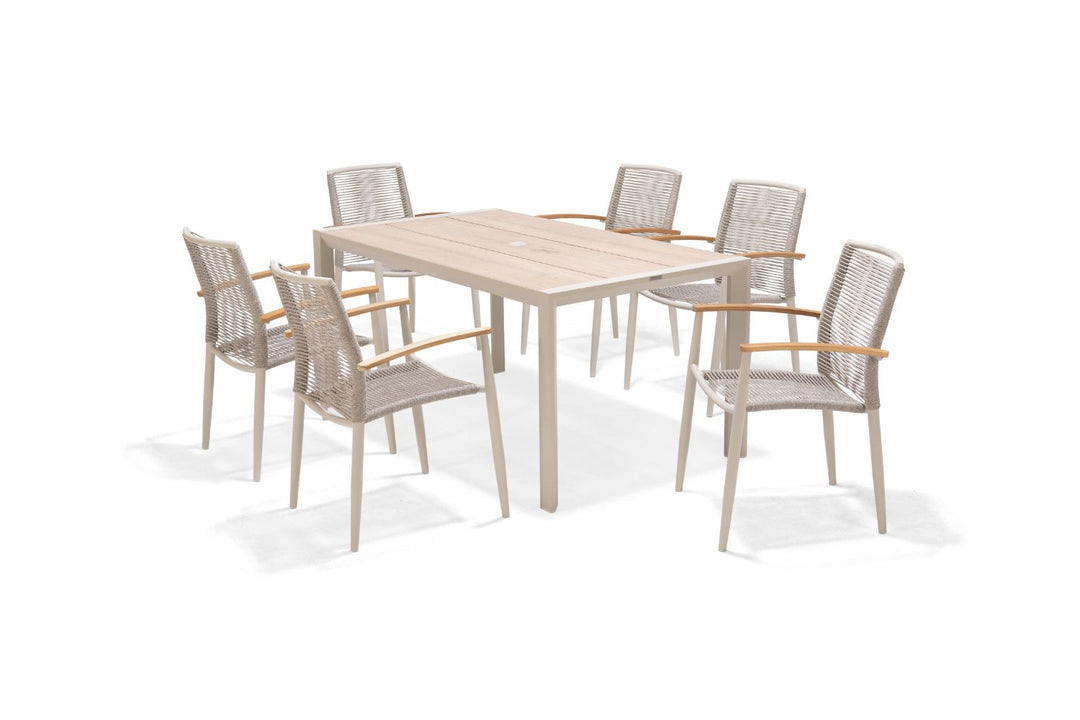 Lifestyle Garden Topaz-Urbanite Light 6 Seat Dining Set with Rope Chairs