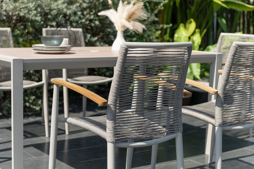Lifestyle Garden Topaz-Urbanite Light 6 Seat Dining Set with Rope Chairs