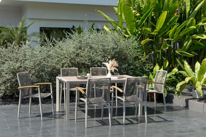 Lifestyle Garden Topaz-Urbanite Light 6 Seat Dining Set with Rope Chairs