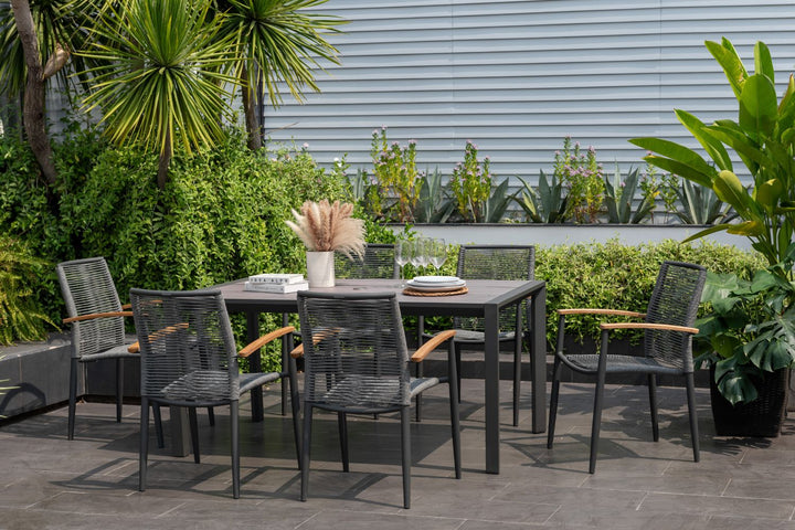 Lifestyle Garden Topaz-Urbanite Dark 6 Seat Dining Set with Rope Chairs