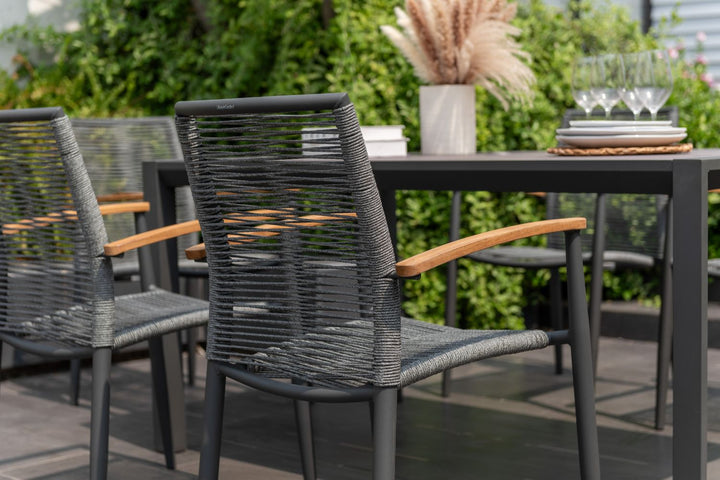 Lifestyle Garden Topaz-Urbanite Dark 6 Seat Dining Set with Rope Chairs