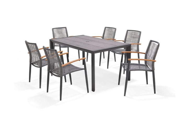 Lifestyle Garden Topaz-Urbanite Dark 6 Seat Dining Set with Rope Chairs