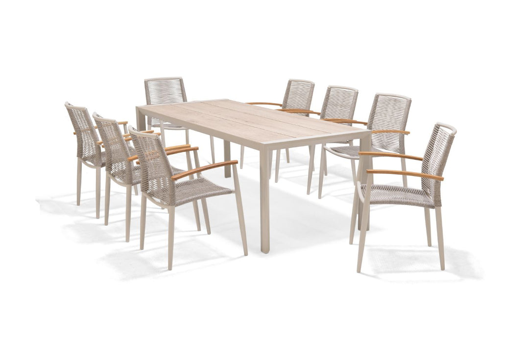 Lifestyle Garden Topaz-Urbanite Light 8 Seat Dining Set with Rope Chairs