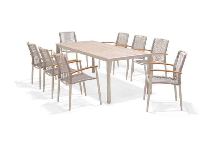 Lifestyle Garden Topaz-Urbanite Light 8 Seat Dining Set with Rope Chairs