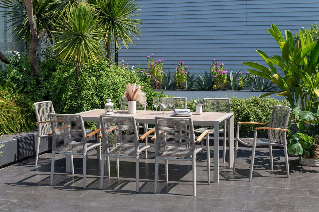 Lifestyle Garden Topaz-Urbanite Light 8 Seat Dining Set with Rope Chairs