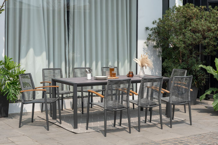 Lifestyle Garden Topaz-Urbanite Dark 8 Seat Dining Set with Rope Chairs