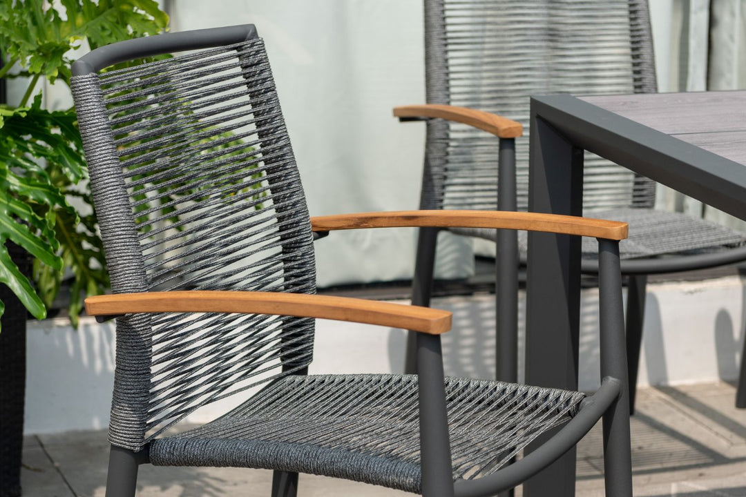 Lifestyle Garden Topaz-Urbanite Dark 8 Seat Dining Set with Rope Chairs