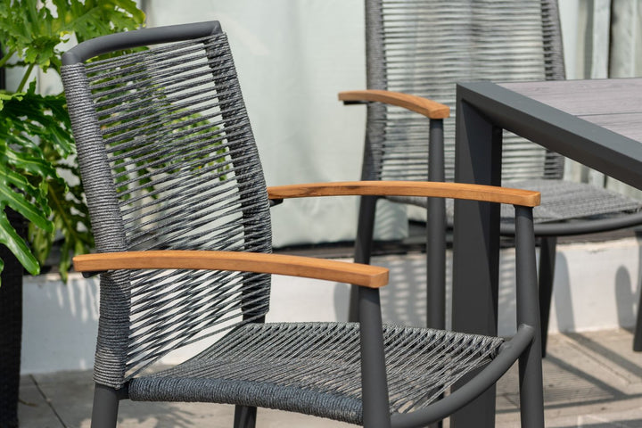 Lifestyle Garden Topaz-Urbanite Dark 8 Seat Dining Set with Rope Chairs