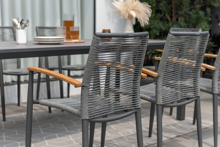 Lifestyle Garden Topaz-Urbanite Dark 8 Seat Dining Set with Rope Chairs