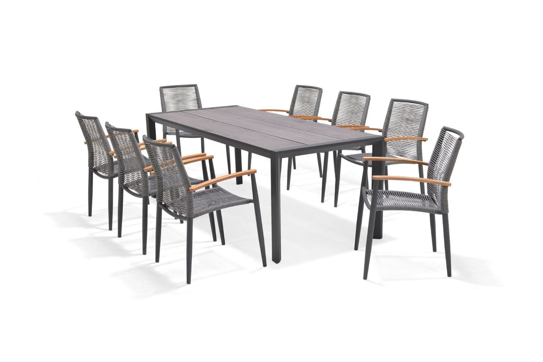 Lifestyle Garden Topaz-Urbanite Dark 8 Seat Dining Set with Rope Chairs
