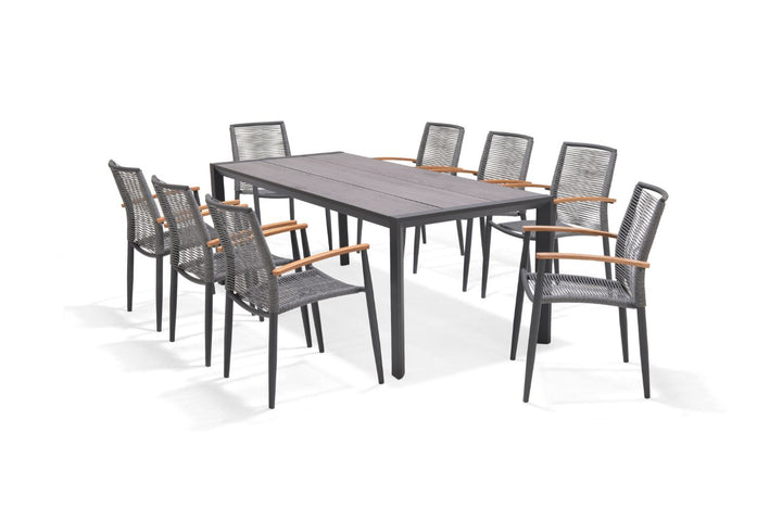 Lifestyle Garden Topaz-Urbanite Dark 8 Seat Dining Set with Rope Chairs