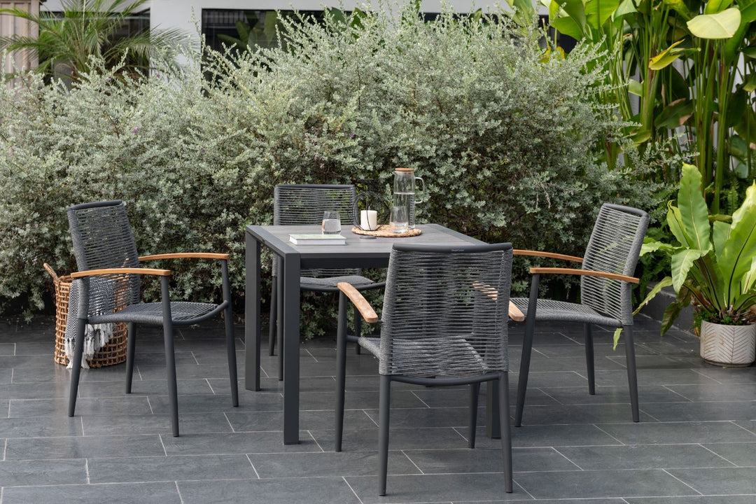 Lifestyle Garden Topaz-Urbanite Dark 4 Seat Dining Set with Rope Chairs