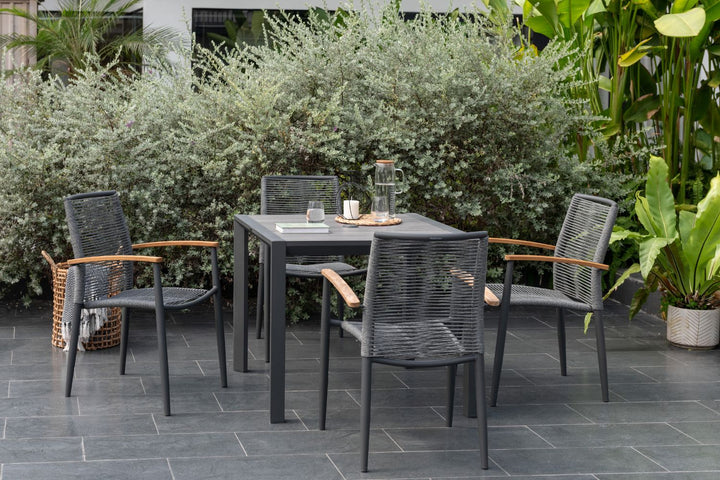 Lifestyle Garden Topaz-Urbanite Dark 4 Seat Dining Set with Rope Chairs
