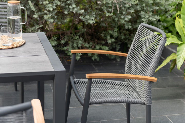 Lifestyle Garden Topaz-Urbanite Dark 4 Seat Dining Set with Rope Chairs