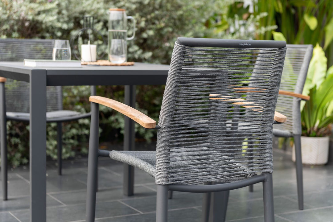 Lifestyle Garden Topaz-Urbanite Dark 4 Seat Dining Set with Rope Chairs
