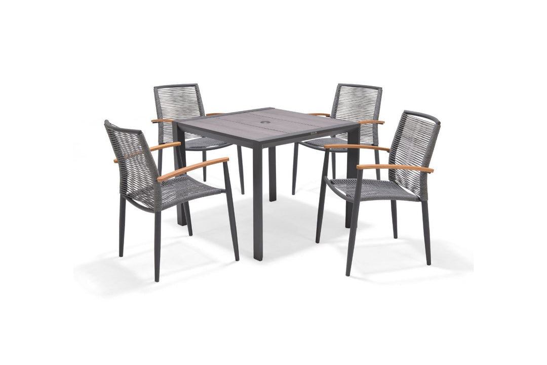 Lifestyle Garden Topaz-Urbanite Dark 4 Seat Dining Set with Rope Chairs