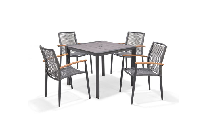 Lifestyle Garden Topaz-Urbanite Dark 4 Seat Dining Set with Rope Chairs