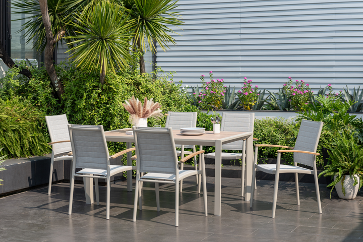 Lifestyle Garden Topaz-Urbanite Light 6 Seat Dining Set with Mesh Chairs