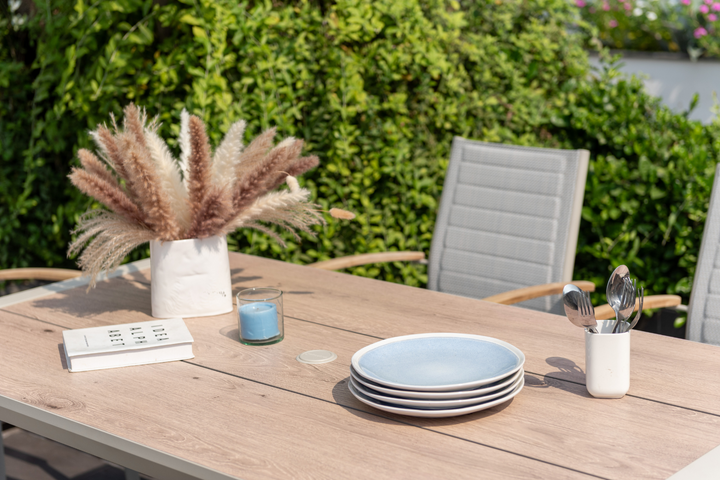 Lifestyle Garden Topaz-Urbanite Light 6 Seat Dining Set with Mesh Chairs