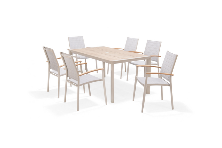 Lifestyle Garden Topaz-Urbanite Light 6 Seat Dining Set with Mesh Chairs