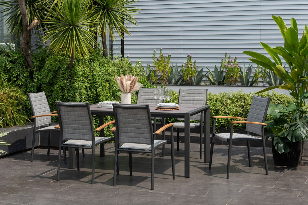 Lifestyle Garden Topaz-Urbanite Dark 6 Seat Dining Set with Rope Chairs
