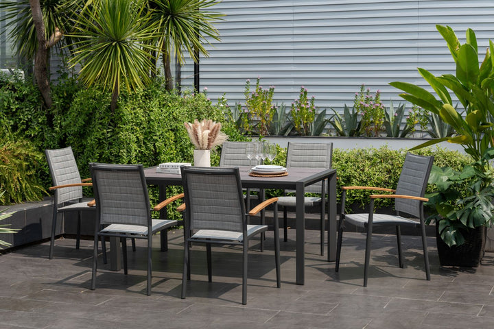 Lifestyle Garden Topaz-Urbanite Dark 6 Seat Dining Set with Rope Chairs