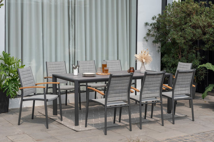 Lifestyle Garden Topaz-Urbanite Dark 8 Seat Dining Set with Mesh Chairs