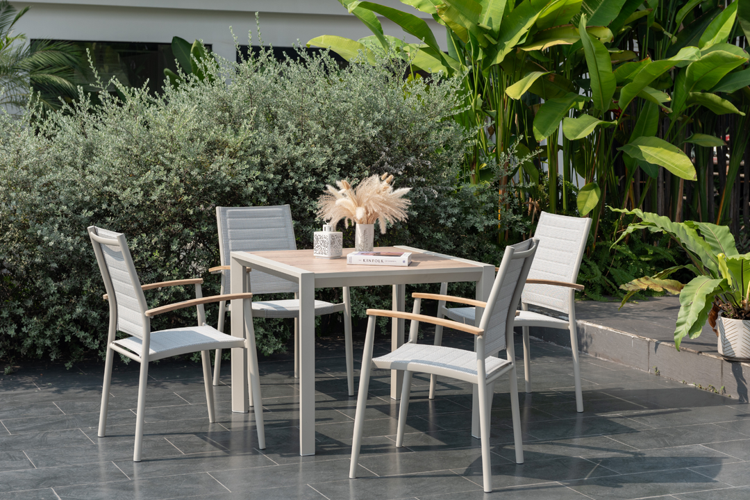 Lifestyle Garden Topaz-Urbanite Light 4 Seat Dining Set with Mesh Chairs