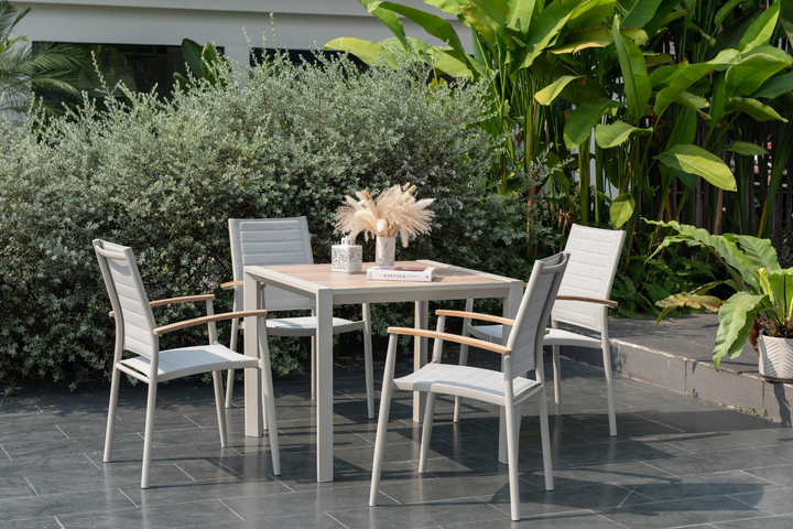 Lifestyle Garden Topaz-Urbanite Light 4 Seat Dining Set with Mesh Chairs