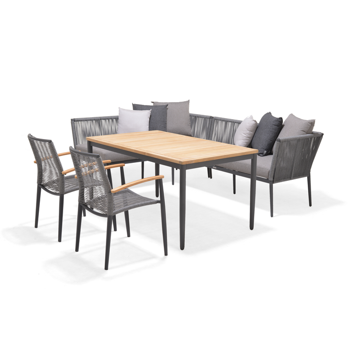 Topaz Dark Corner Casual Dining Set with Rope Chairs - Lifestyle Garden