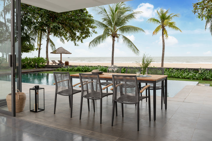 Topaz Dark 6 Seat Rope Dining Set 201cm - Lifestyle Garden
