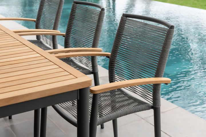 Topaz Dark 6 Seat Rope Dining Set 201cm - Lifestyle Garden