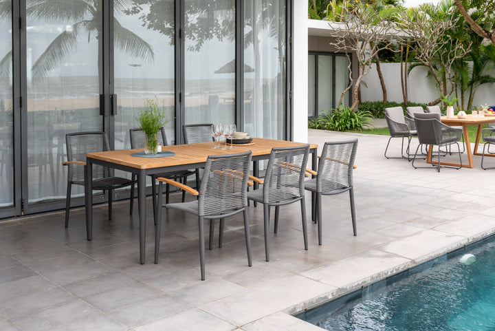 Topaz Dark 6 Seat Rope Dining Set 201cm - Lifestyle Garden