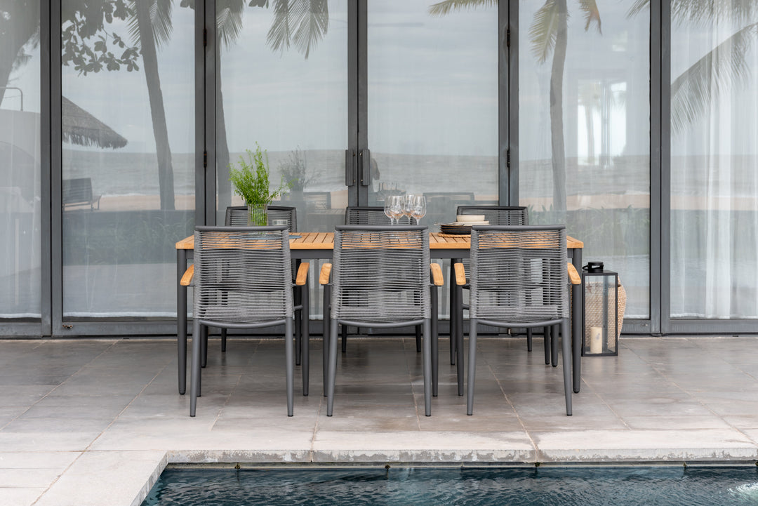 Topaz Dark 6 Seat Rope Dining Set 201cm - Lifestyle Garden