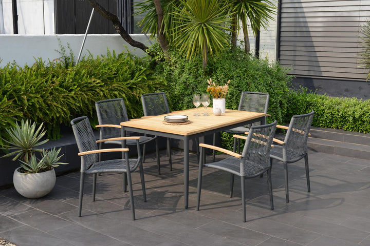 Topaz Dark 6 Seat Rope 144cm Dining Set - Lifestyle Garden