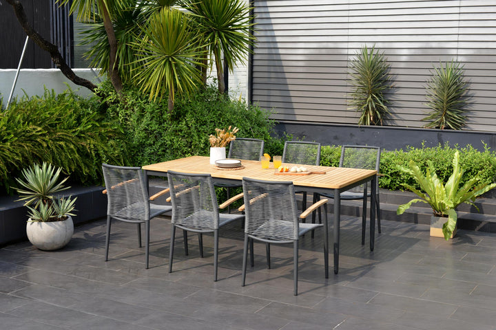 Topaz Dark 6 Seat Rope Dining Set 201cm - Lifestyle Garden