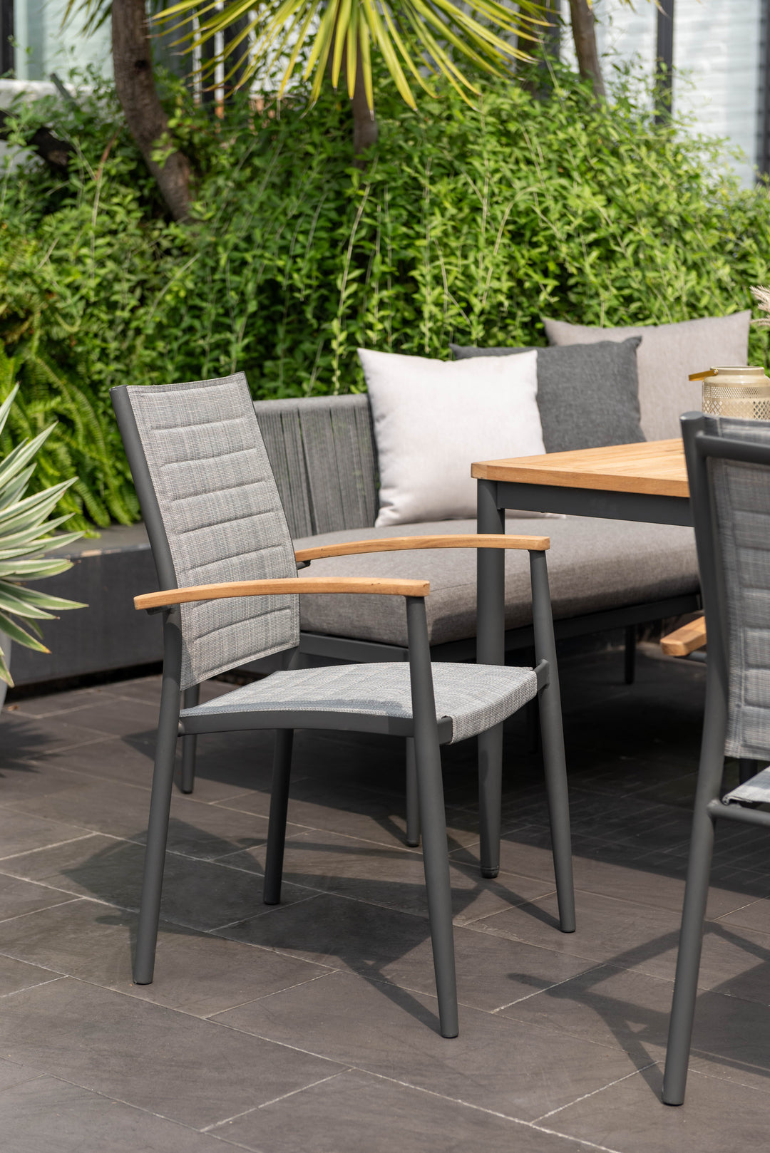 Topaz Dark Corner Casual Dining Set with Mesh Chairs - Lifestyle Garden