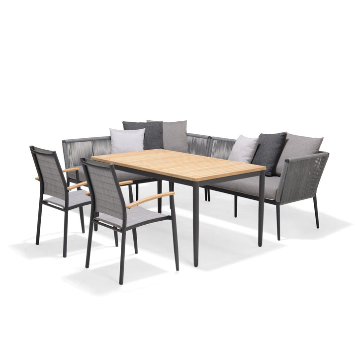Topaz Dark Corner Casual Dining Set with Mesh Chairs - Lifestyle Garden