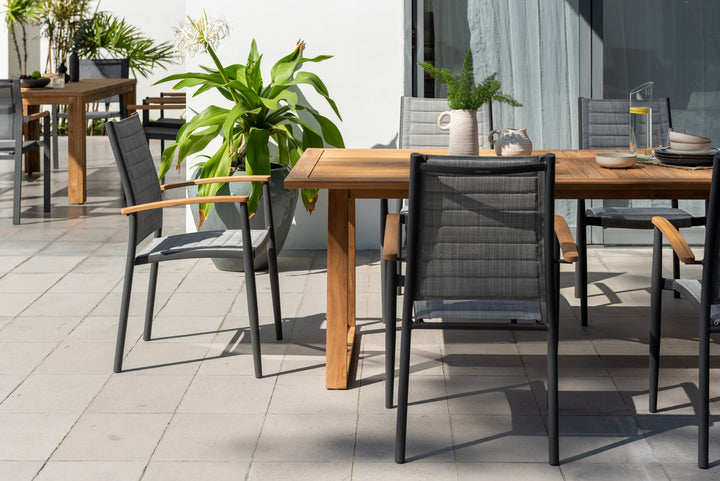 Topaz Agate 6 Seat Rectangular Dining Set with Teak Table & 3D Mesh Chairs