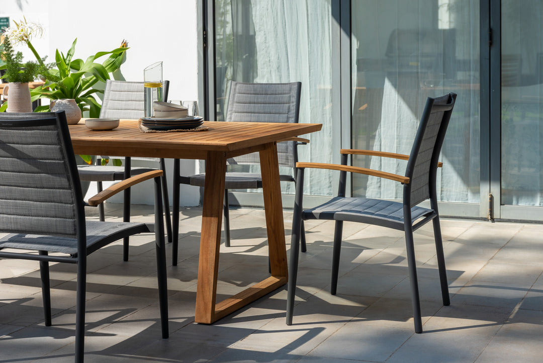 Topaz Agate 6 Seat Rectangular Dining Set with Teak Table & 3D Mesh Chairs