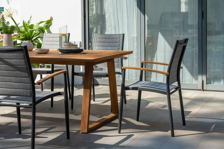 Topaz Agate 6 Seat Rectangular Dining Set with Teak Table & 3D Mesh Chairs