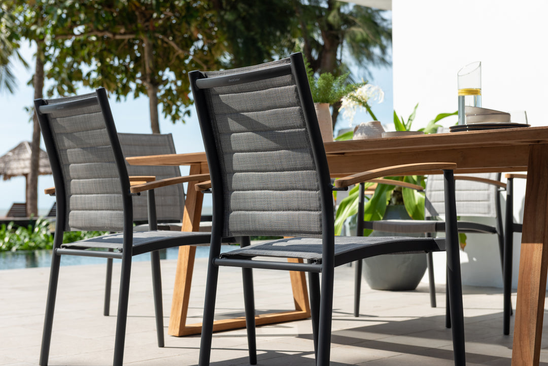 Topaz Agate 6 Seat Rectangular Dining Set with Teak Table & 3D Mesh Chairs