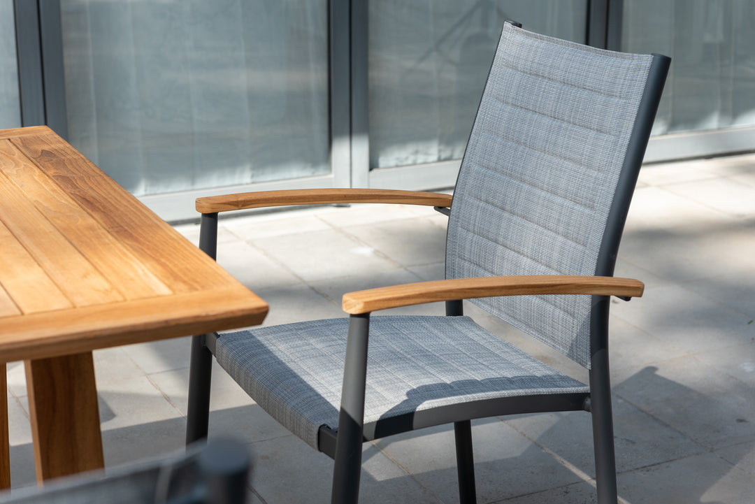 Topaz Agate 6 Seat Rectangular Dining Set with Teak Table & 3D Mesh Chairs
