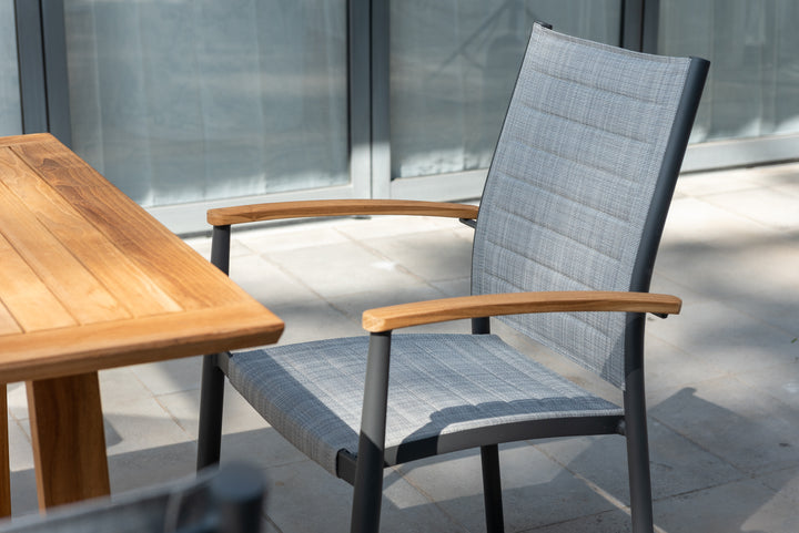 Topaz Agate 6 Seat Rectangular Dining Set with Teak Table & 3D Mesh Chairs