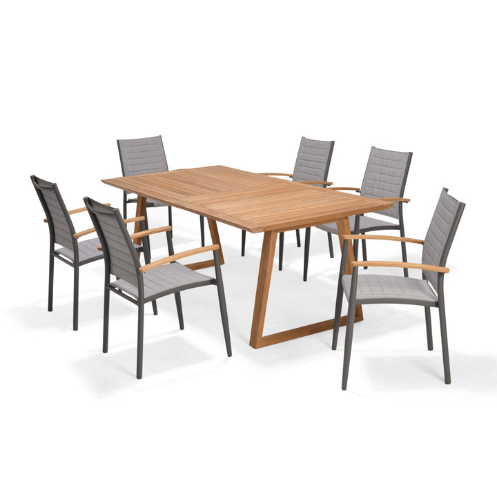 Topaz Agate 6 Seat Rectangular Dining Set with Teak Table & 3D Mesh Chairs